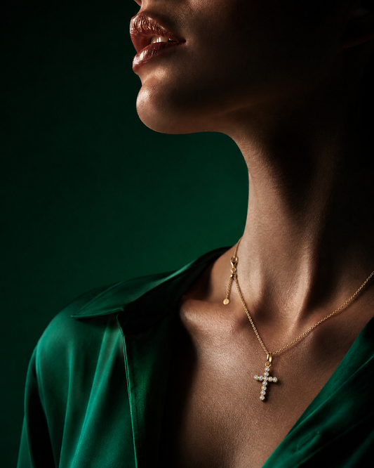 Bezel Cross Necklace Set